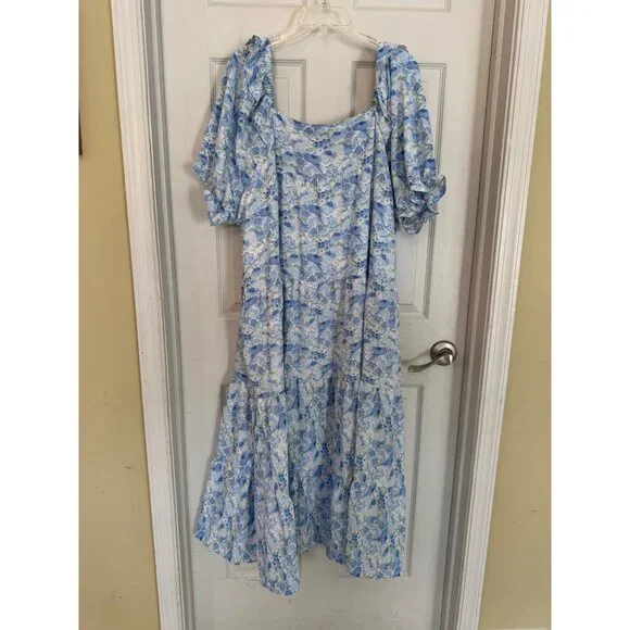 Hayden Square Neck Short Sleeve Blue Floral Dress Size 2XL - Picture 8 of 11
